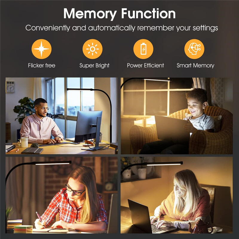 Kahe-/ühepealine LED-laualamp Hämardatav USB-lugemislauavalgusti, 3 valgustusrežiimi, Paindlik õppelaualamp