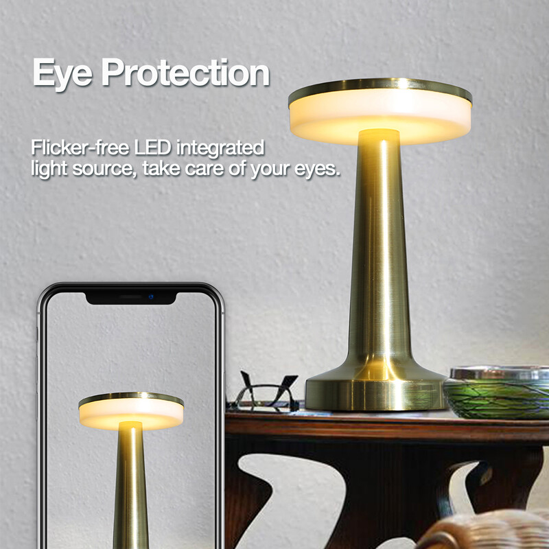 Juhtmeta laualamp kolme värvi reguleeritava temperatuuriga, puutetundliku juhtimisega silmade porte Astmeta hämarduv metalli joonistusprotsess