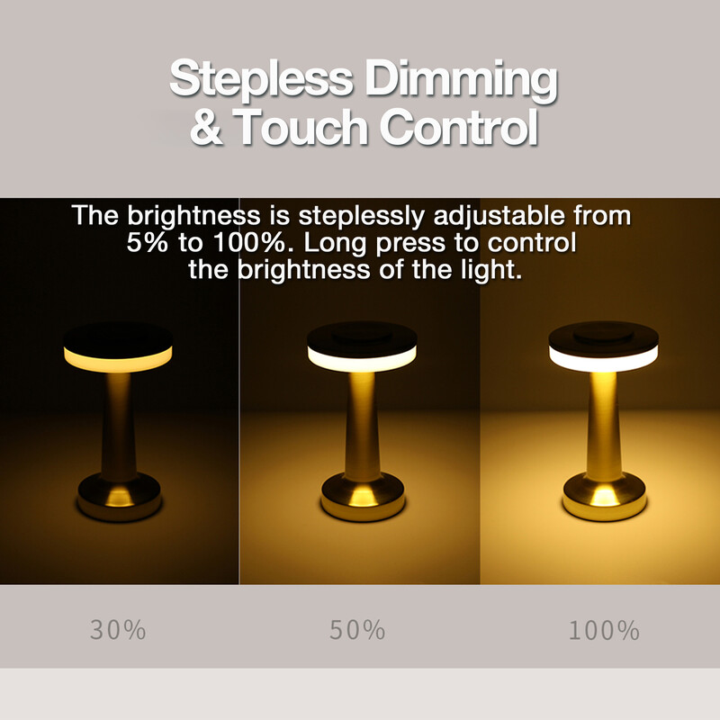 Juhtmeta laualamp kolme värvi reguleeritava temperatuuriga, puutetundliku juhtimisega silmade porte Astmeta hämarduv metalli joonistusprotsess