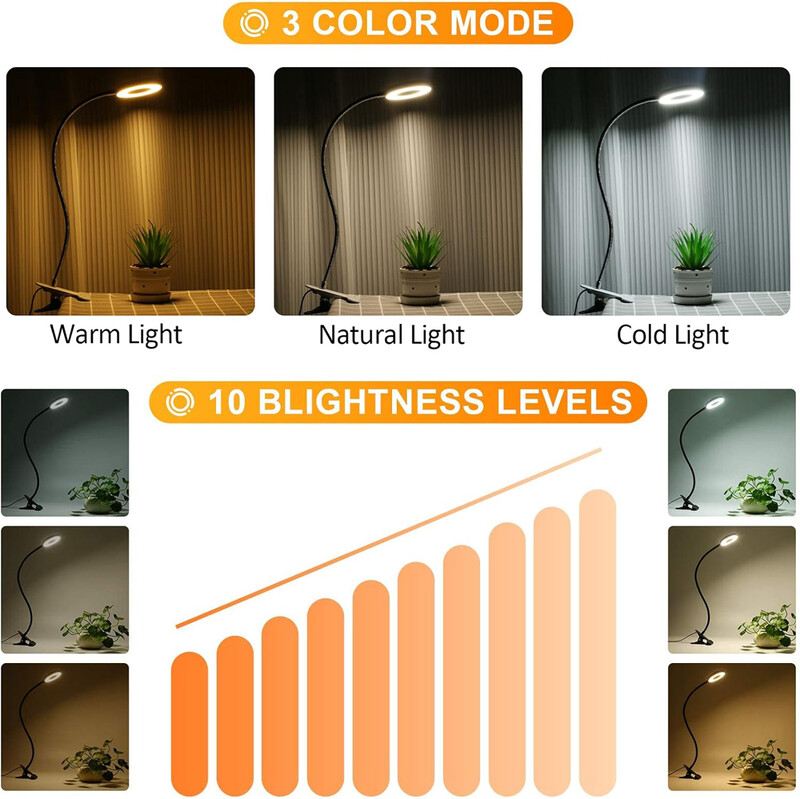 LED-lugemisvalgustid 360° painduv hanekelaga hämardatav laualambi klamber siseruumides magamistoa silmade kaitse lauavalgusti raamatuklambriga lamp