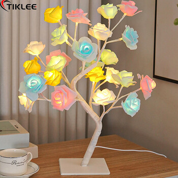 24LED Επιτραπέζιο φωτιστικό Rose Flower Tree USB νυχτερινά φωτάκια Χριστουγεννιάτικη διακόσμηση Δώρο για Παιδικό Δωμάτιο Rose Flower Lighting Διακόσμηση σπιτιού