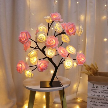 24LED Επιτραπέζιο φωτιστικό Rose Flower Tree USB νυχτερινά φωτάκια Χριστουγεννιάτικη διακόσμηση Δώρο για Παιδικό Δωμάτιο Rose Flower Lighting Διακόσμηση σπιτιού