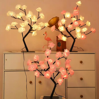 24LED Επιτραπέζιο φωτιστικό Rose Flower Tree USB νυχτερινά φωτάκια Χριστουγεννιάτικη διακόσμηση Δώρο για Παιδικό Δωμάτιο Rose Flower Lighting Διακόσμηση σπιτιού