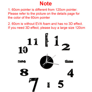 2D/3D стенен часовник Огледални стикери за стена Направи си сам часовници Големи акрилни кварцови стенни часовници Подвижен 4-цветен стикер за арт стикери Домашен декор