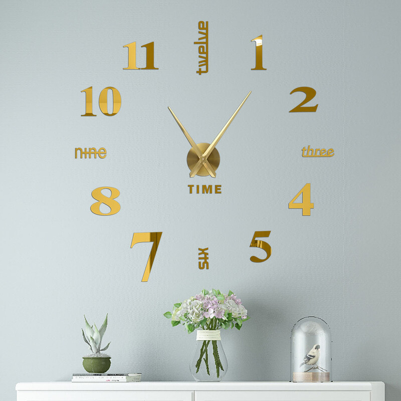 2D/3D seinakell peegelseinakleebised DIY käekellad Suured akrüülkvartsist seinakellad Eemaldatavad 4 värvi kunstkleebisega kodukaunistus