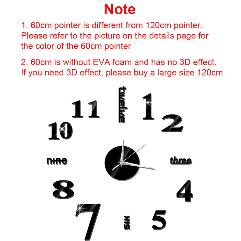 2D/3D seinakell peegelseinakleebised DIY käekellad Suured akrüülkvartsist seinakellad Eemaldatavad 4 värvi kunstkleebisega kodukaunistus