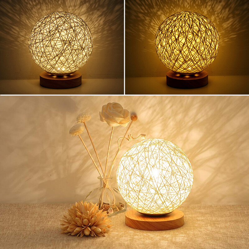Romantiškas naktinis šviestuvas Creative INS Wind Starry stalinis šviestuvas Miegamojo naktinis šviestuvas Fantasy Rattan Ball Moon Light (šviesiai geltonas)