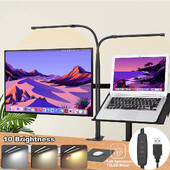 Lampă de birou LED cu două capete de 10 W cu clemă Lumină de lectură reglabilă 3 temperaturi de culoare 10 niveluri de luminozitate Lampă de masă cu clips USB