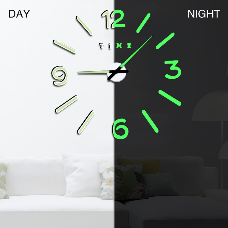 Seinakell Moodne disain Kell Digitaalne Suur Suur 3D DIY Kodukaunistus Helendav Luminova Peegel Kleebis Mood Uus Saabumine Kvarts