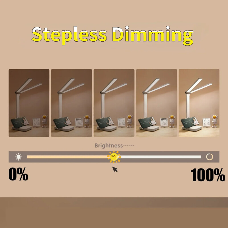Kahepealine laualamp LED-silmakaitse, sooja valgusega lugemislamp Õppimine laadimise ja pistikupesaga kaheotstarbeline väike lamp