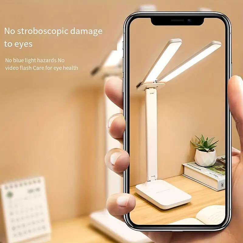 Kahepealine laualamp LED-silmakaitse, sooja valgusega lugemislamp Õppimine laadimise ja pistikupesaga kaheotstarbeline väike lamp