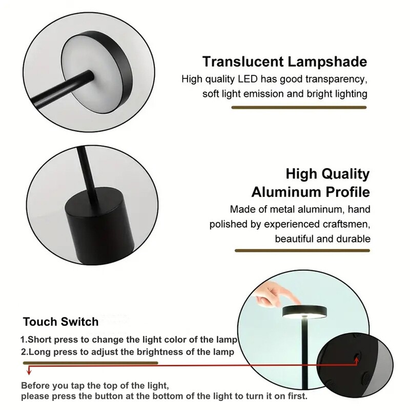 C tipo įkraunama LED stalinė lempa jutiklinis jungiklis prie lovos naktinis šviestuvas Nešiojama 3 spalvų stalinė lempa, skirta klubo baro kambario lauko dekoravimui