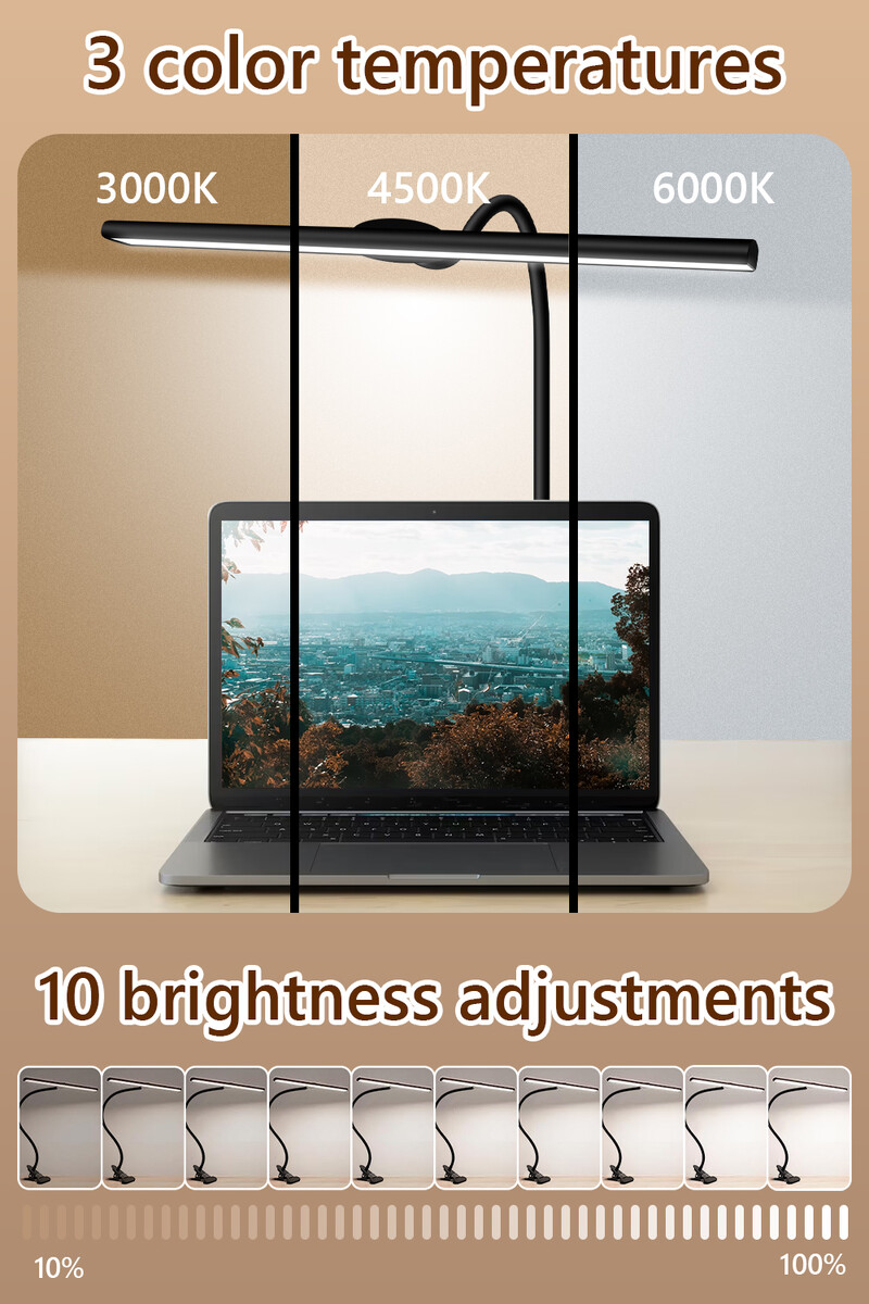 Laualamp LED hämardatav 10W 40CM laualamp Klambriga silmakaitseklamber valgusti 3 värvi temperatuur 10 heledus