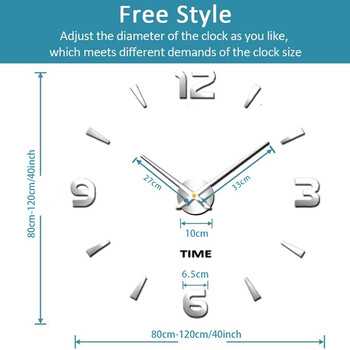 3D Направи си сам големи стенни часовници без рамки за декор на всекидневна Модерни изключително големи стенни часовници Стикери за дома Кухня Спалня Вътрешна