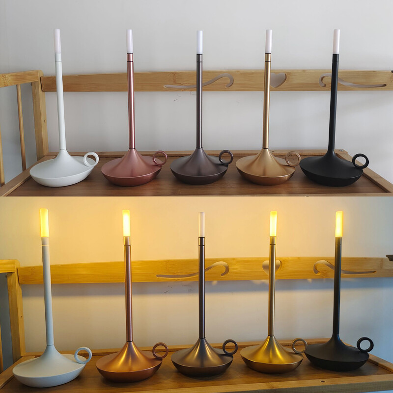 Lampă de masă pentru dormitor Lampă tactilă fără fir reîncărcabilă Lumânare de camping Lampă creativă Lampă de birou cu lumină caldă