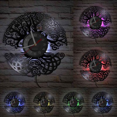 Elupuu laseriga söövitatud vinüülist seinakell puu kujuga ülestõstetud LED-taustavalgustus kaasaegne seinakell Vaikne elutoa rippuv sisekujundus