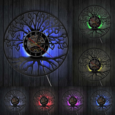 Elupuu laseriga söövitatud vinüülist seinakell puu kujuga ülestõstetud LED-taustavalgustus kaasaegne seinakell Vaikne elutoa rippuv sisekujundus