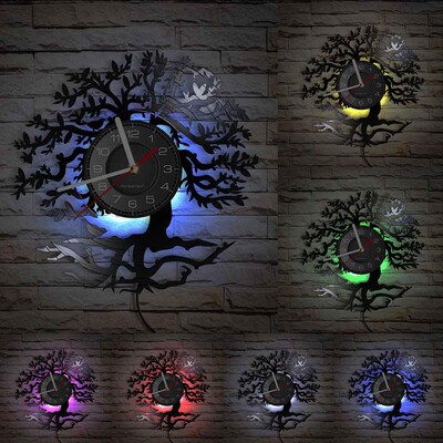 Elupuu laseriga söövitatud vinüülist seinakell puu kujuga ülestõstetud LED-taustavalgustus kaasaegne seinakell Vaikne elutoa rippuv sisekujundus