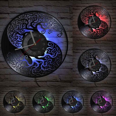 Elupuu laseriga söövitatud vinüülist seinakell puu kujuga ülestõstetud LED-taustavalgustus kaasaegne seinakell Vaikne elutoa rippuv sisekujundus