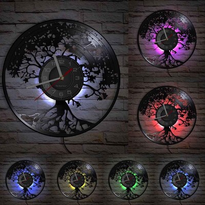 Elupuu laseriga söövitatud vinüülist seinakell puu kujuga ülestõstetud LED-taustavalgustus kaasaegne seinakell Vaikne elutoa rippuv sisekujundus