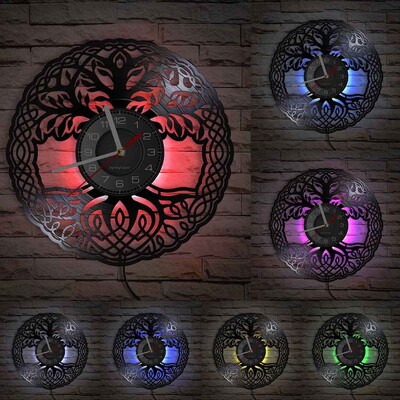 Elupuu laseriga söövitatud vinüülist seinakell puu kujuga ülestõstetud LED-taustavalgustus kaasaegne seinakell Vaikne elutoa rippuv sisekujundus