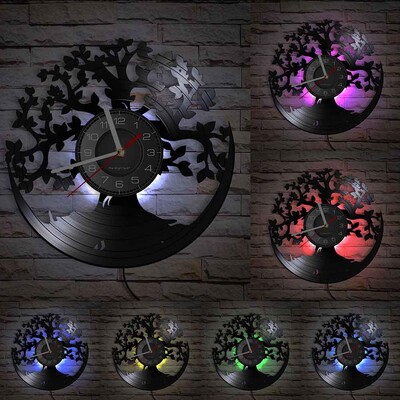 Elupuu laseriga söövitatud vinüülist seinakell puu kujuga ülestõstetud LED-taustavalgustus kaasaegne seinakell Vaikne elutoa rippuv sisekujundus