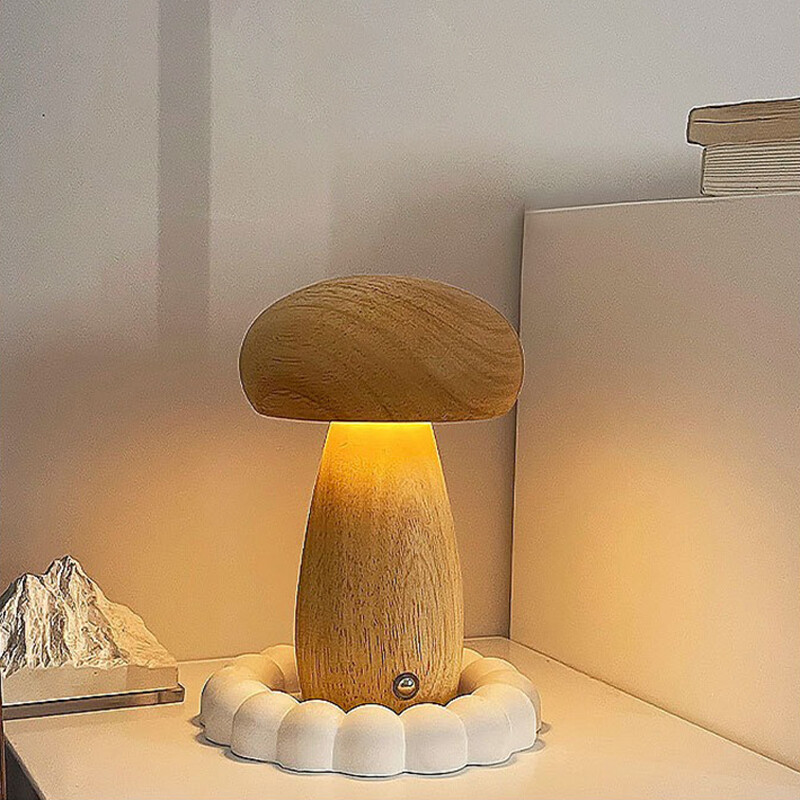 Puidust seened öövalgusti puutelüliti Magamistoa öölauavalgusti pähkel pöökpuidust soe hämardatav lauavalgusti USB-laetav