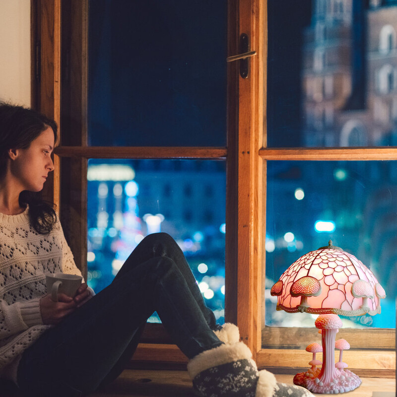 Vintažinio vitražo grybų stalo lempų augalų serija sraigių aštuonkojis Creative Spalvinga miegamojo lovos gėlė Retro naktinė lemputė