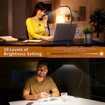 Επιτραπέζιο φωτιστικό LED με σφιγκτήρα Swing Arm Desk Lamps Eye-Caring Dimmable Desk Light με 3 λειτουργίες χρώματος και 10 επιτραπέζια φώτα led με δυνατότητα ρύθμισης