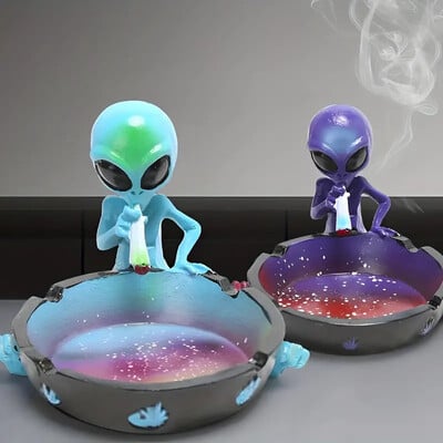 Alien Dekorācijas galda pelnu trauks sveķi hiphop Konteiners Retro Vintage Mājas Birojs Bārs Ornaments Amatniecība Vīriešu smēķēšanas piederumi