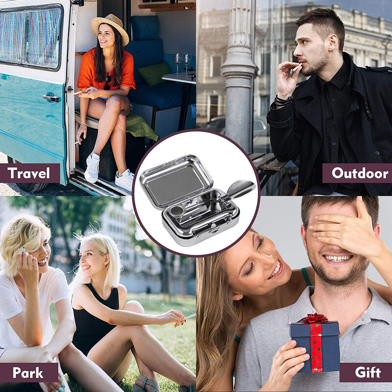 Välitingimustes kasutatav mini-kaasaskantav metallist sigaretituhatoos Moodne lukustatava kaanega tuhatoos lauaarvuti tuhaümbris, tasku-tuhatoos, kingitus mehele