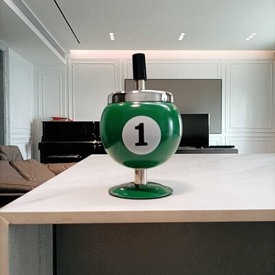 Carcasă de cenușă mare, rezistentă la vânt, rezistentă la căldură, trei baionete cu capac, la modă, pentru piscină, design cu minge de biliard, ornament de scrumieră pentru bar