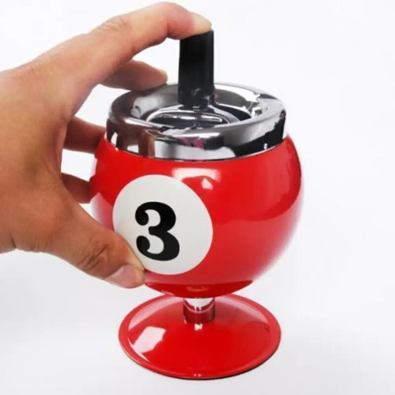 Carcasă de cenușă mare, rezistentă la vânt, rezistentă la căldură, trei baionete cu capac, la modă, pentru piscină, design cu minge de biliard, ornament de scrumieră pentru bar