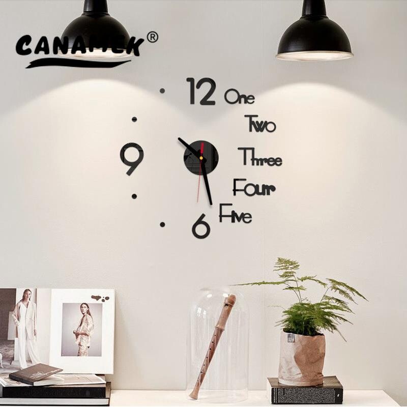 2022 Ceas de perete modern 3D de dimensiuni mari, autocolant cu oglindă, bricolaj, decor de locuit scurt, ceas de perete pentru cameră de ședințe, ceas digital acrilic tăcut
