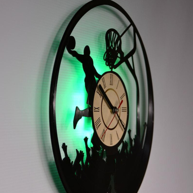 Krepšinio sieninis laikrodis LED nuotolinio valdymo pultas Krepšinio grotuvo vinilo sieninis laikrodis Dunk Krepšinio namų dekoravimo dovana