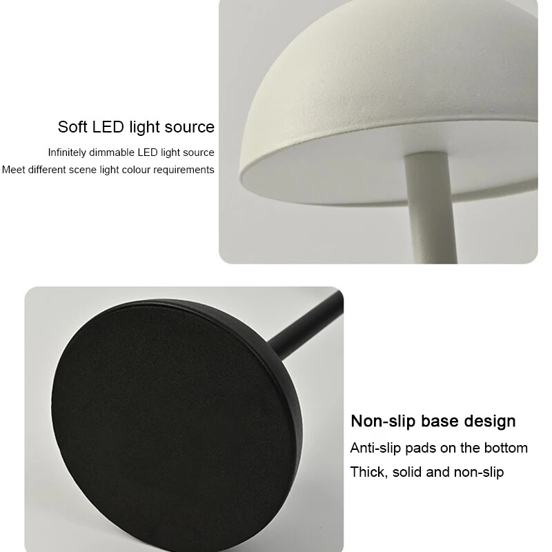 Lampă de masă cu ciuperci cu LED nordic, reîncărcabilă prin USB, pentru corpuri de iluminat, acasă, dormitor, dormitor, noptiera, birou, lumina de noapte