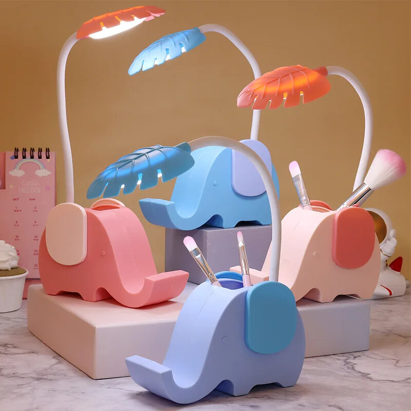 1 bucă drăguț elefant/melc lampă de birou cu încărcare USB suport stilou lampă pentru copii cu LED-uri de noapte lampă de lectură cu organizator stilou lumină de masă