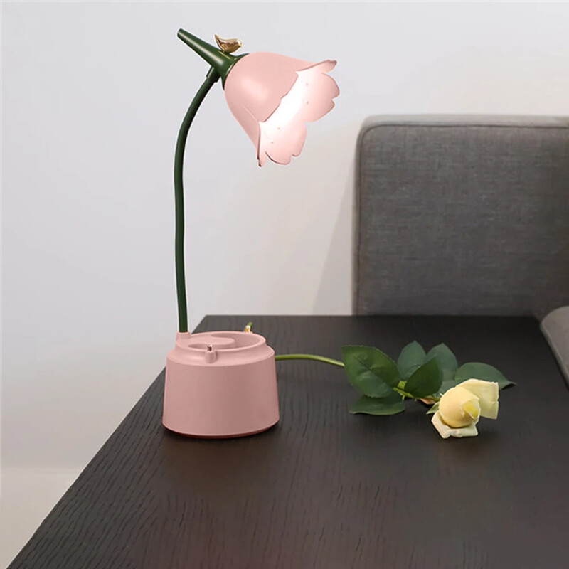 Fată, inimă, floare, pasăre, atingere, lampă de masă cu reglaj pe trei niveluri, lampă de lectură pentru copii, cu LED de încărcare, lampă de noptieră pentru căminul studenților