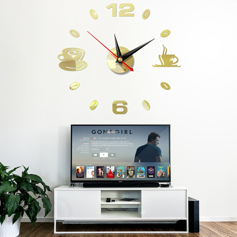 Ceasuri de cafea Decor Ceas de perete modern Oglindă Acrilic Artă 3D Autoadeziv Casa DIY Aur Home Decor camera de zi Ceas de perete creativ