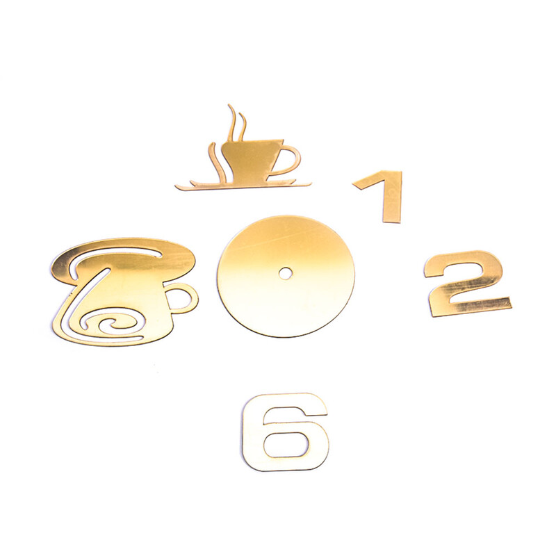 Ceasuri de cafea Decor Ceas de perete modern Oglindă Acrilic Artă 3D Autoadeziv Casa DIY Aur Home Decor camera de zi Ceas de perete creativ