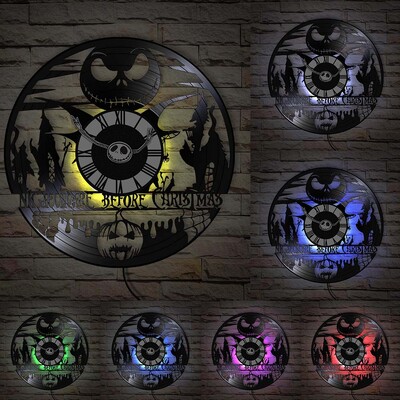 Trick Or Treat Halloweeni õudusunenägu Vinüülplaadiga seinakell kodukino jaoks Filmitoa sisustus Multifilmitegelased Dekoratiivne kell