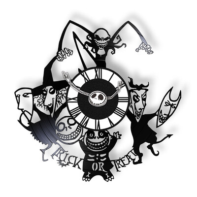 Trick Or Treat Halloweeni õudusunenägu Vinüülplaadiga seinakell kodukino jaoks Filmitoa sisustus Multifilmitegelased Dekoratiivne kell