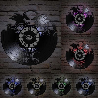 Trick Or Treat Halloweeni õudusunenägu Vinüülplaadiga seinakell kodukino jaoks Filmitoa sisustus Multifilmitegelased Dekoratiivne kell