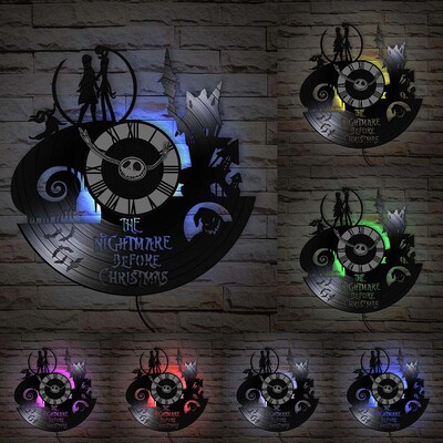 Trick Or Treat Halloweeni õudusunenägu Vinüülplaadiga seinakell kodukino jaoks Filmitoa sisustus Multifilmitegelased Dekoratiivne kell