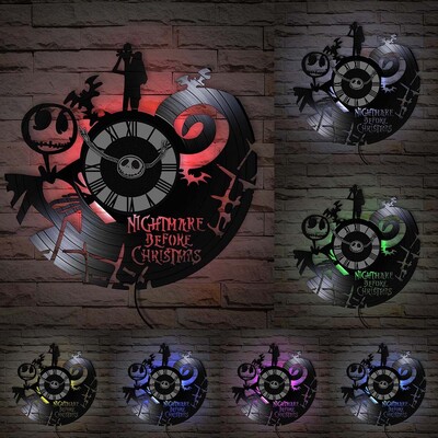 Trick Or Treat Halloweeni õudusunenägu Vinüülplaadiga seinakell kodukino jaoks Filmitoa sisustus Multifilmitegelased Dekoratiivne kell