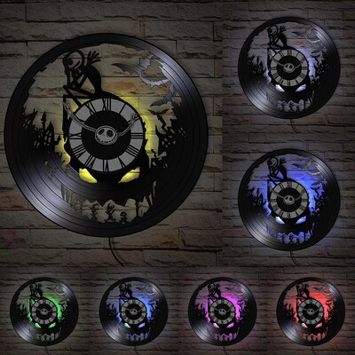 Trick Or Treat Halloweeni õudusunenägu Vinüülplaadiga seinakell kodukino jaoks Filmitoa sisustus Multifilmitegelased Dekoratiivne kell