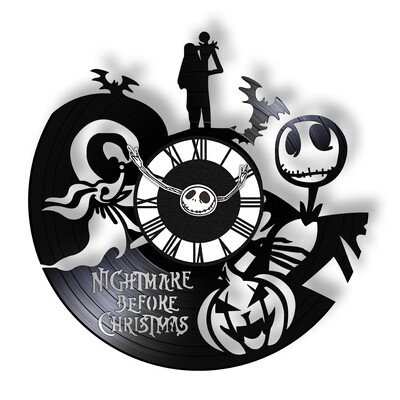 Trick Or Treat Halloweeni õudusunenägu Vinüülplaadiga seinakell kodukino jaoks Filmitoa sisustus Multifilmitegelased Dekoratiivne kell