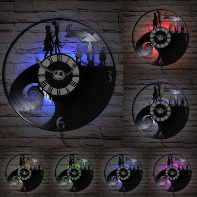 Trick Or Treat Halloweeni õudusunenägu Vinüülplaadiga seinakell kodukino jaoks Filmitoa sisustus Multifilmitegelased Dekoratiivne kell