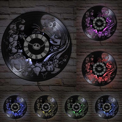 Trick Or Treat Halloweeni õudusunenägu Vinüülplaadiga seinakell kodukino jaoks Filmitoa sisustus Multifilmitegelased Dekoratiivne kell