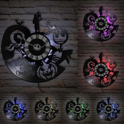 Trick Or Treat Halloweeni õudusunenägu Vinüülplaadiga seinakell kodukino jaoks Filmitoa sisustus Multifilmitegelased Dekoratiivne kell